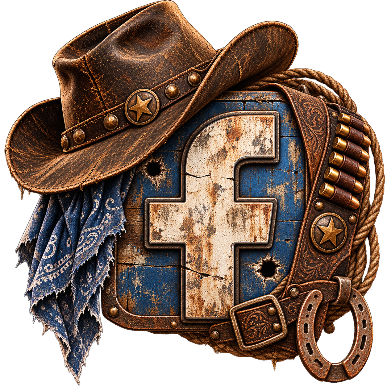 Western cowboy-style Facebook emblem